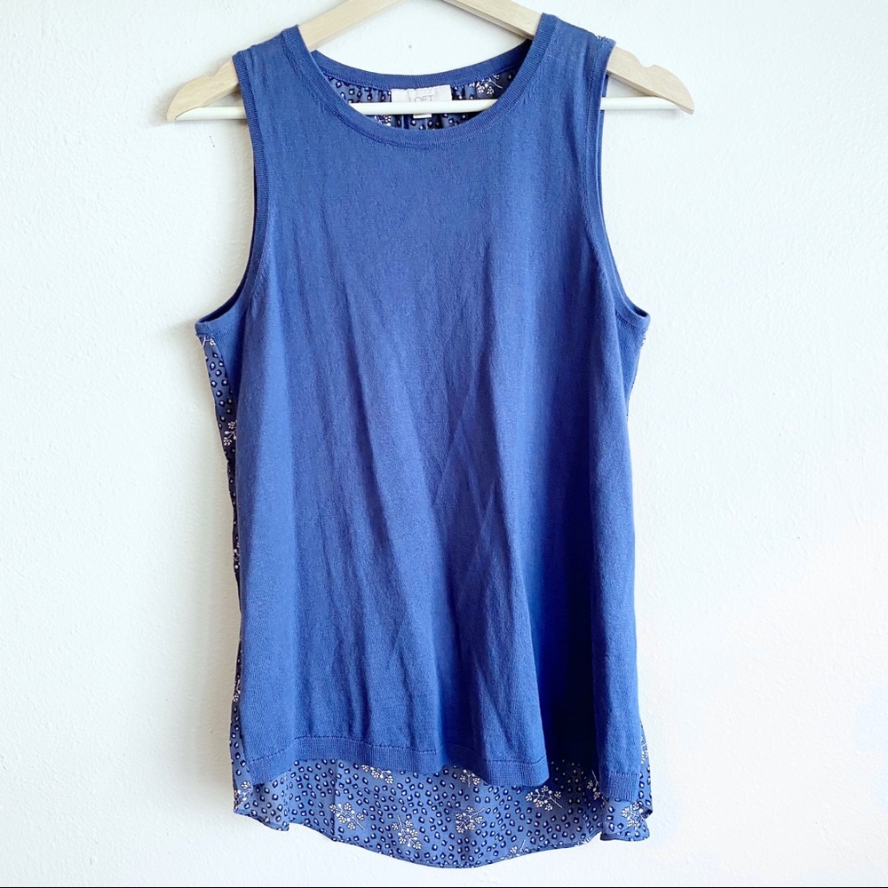 NWT LOFT Blue Tank Top With Floral Print Back Small